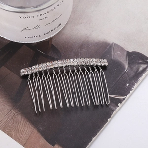Elegant silver metal hair comb with double row clear rhinestones for bridal styling
