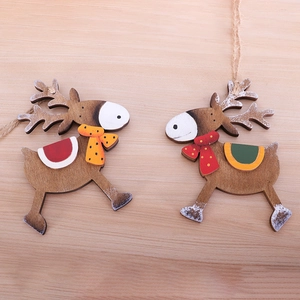 Festive set of two handcrafted wooden reindeer ornaments with jute twine for Christmas trees