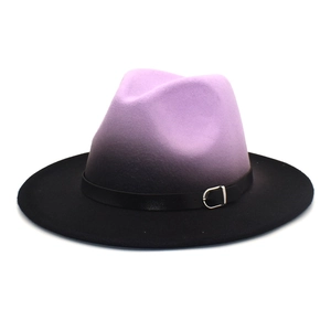 Gradient purple to black wide brim fedora hat with leather band and metal buckle
