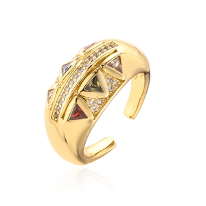 Luxury gold plated geometric open ring with vibrant multi-color zircon gemstones