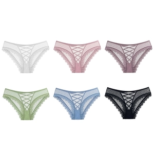 Culottes en dentelle pour femmes en six couleurs avec mesh et sangles croisées