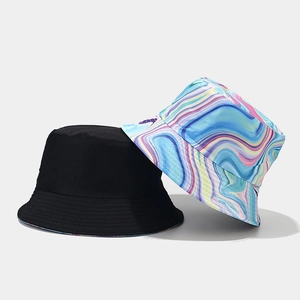Foldable bucket hat for women in classic black and vibrant colorful graffiti swirl print