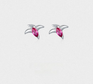 Détails de boucles d'oreilles dinosaure en argent S925 avec gemme rouge marquise