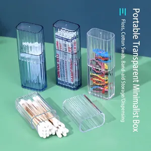 Portable transparent storage box with vertical stripes for cotton swabs and jewelry