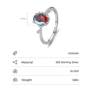 Luxurious S925 sterling silver ring with colorful 6x8mm oval opal and side stones