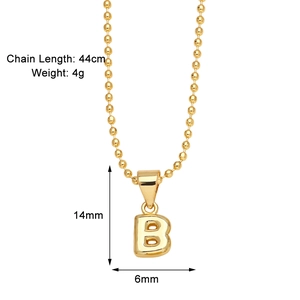 Detailed view of the 14mm gold letter B pendant necklace with 44cm chain dimensions