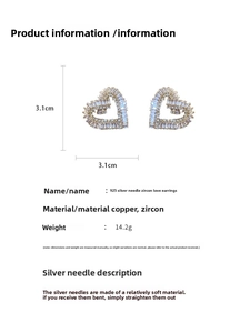Detail specifications of 925 silver needle hollow zircon heart earrings with 3.1cm size