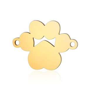 Detail view of gold stainless steel four-leaf clover pendant with crown cutout and side loops