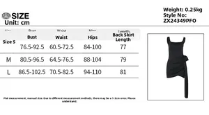 Detailed size chart for solid color square neck dress with measurements in centimeters