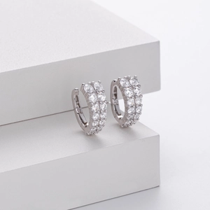 Elegant S925 sterling silver hoop earrings with double-row sparkling cubic zirconia