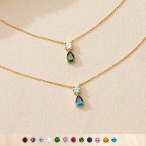 Waterdrop Birthstone Pendant Necklace 18K Gold Plated Stainless Steel Zircon Vintage Literary Jewelry Women Elegant