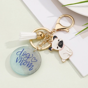 Resin Dog Mom Keychain With Tassel Alloy Gold Metal Key Ring Gift For Pet Lovers Mother's Day Decorative Bag Accessory