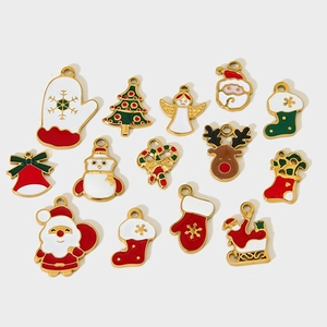 Stainless Steel Christmas Charms Enamel Santa Snowman Reindeer For DIY Jewelry Making Accessories