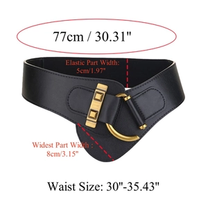 Detailed dimension chart showing size specifications for the black elastic corset belt