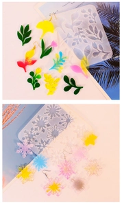 Detailed silicone molds for floral resin earrings and snowflake-shaped glitter pendants