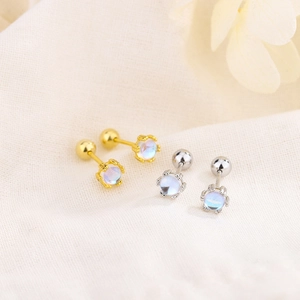 Elegant Copper Moonstone Stud Earrings For Women Minimalist Korean Geometric Round Screw Back Daily Jewelry Earrings