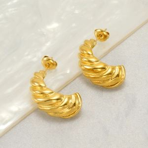 Boucles D'oreilles En Acier Inoxydable Plaquées Or 18K Design Croissant Torsadé Créoles Épaisses En Forme De C Pour Femmes