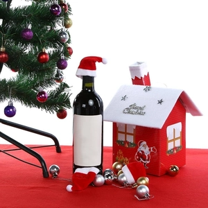 Mini cappello e sciarpa di Natale per bottiglia di vino con scatola regalo rossa festiva