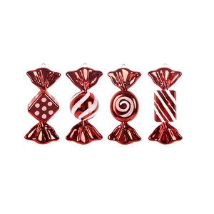 Set of four 18cm red and white striped candy ornaments for Christmas tree decoration