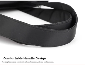 Detail of reinforced nylon top handle with ergonomic padding and durable double stitching