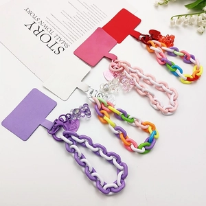 Acrylic Bear Phone Wrist Strap Sweet Candy Color Chunky Chain Anti Lost Phone Lanyard Heart Tag Hand Strap For Women Girls