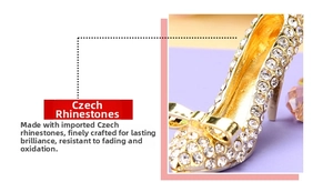 Detailed macro view of the sparkling Czech crystal rhinestones on the high heel keychain