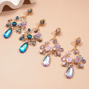 Vintage Baroque floral drop earrings with rhinestones and crystal teardrop pendants