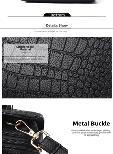 Close-up of black crocodile pattern PU leather and gold multi-layer plating hardware