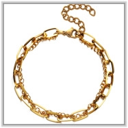 Detailed view of 18K gold plated layered chain anklet with adjustable extension link