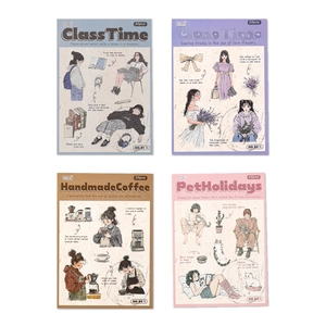 Set of 4 theme Morandi girl stickers including school and coffee motifs 20pcs per pack