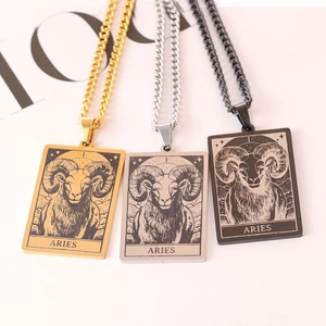 Three-color Aries zodiac pendant necklaces in gold, silver, and matte black steel