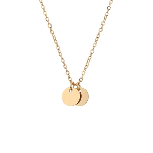Minimalist 18K gold-plated stainless steel necklace with double round disc pendants