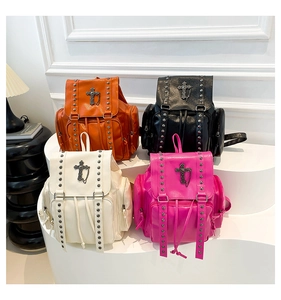 Gothic style PU leather backpacks with metal cross decor and rivets in four colors