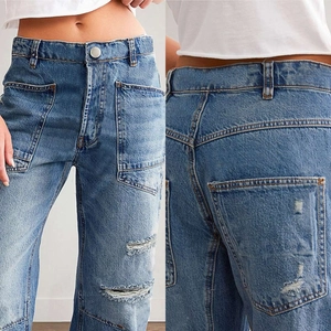 Vintage damesjeans met hoge taille, losse rechte pasvorm en stijlvolle scheurdetails