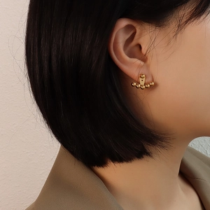 Elegant gold beaded ear jacket earrings for women in minimalist titanium steel geometric style