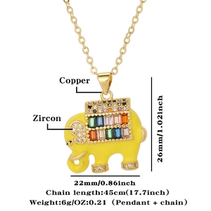 Detailed view of the yellow elephant pendant with 22mm x 26mm size specifications