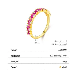 Exquisite S925 sterling silver ring with marquise ruby red stones and white diamonds