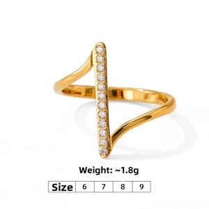 Detailed view of wave-shaped stainless steel ring with micro-pave cubic zirconia stones