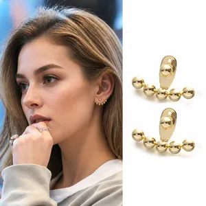 Geometric Arc Bead Ear Jackets Minimalist Polished Metal Earrings With Silver Earring Post