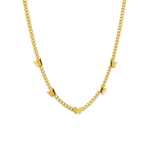 Elegant gold cuban chain necklace featuring five textured matte butterfly pendants