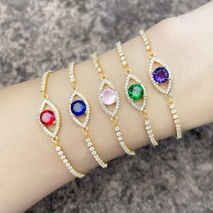 Evil Eye Bracelet Adjustable Sliding Chain Copper Zircon Lucky Protection Jewelry For Women Elegant Sparkling Gold Plated