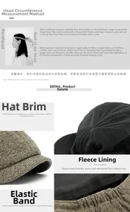 Dettaglio del cappello newsboy con tessuto grigio a spina di pesce e interno in pile