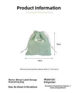 Mint green drawstring pouch made of polyester, dimensions 14x16cm for travel storage