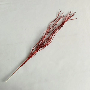 Detail of a 43cm red glitter artificial stem for festive Christmas floral decorations