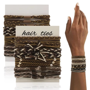 Ensemble d'élastiques à cheveux tissés et bracelets avec perles aux tons neutres