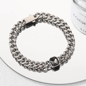Hip hop titanium steel Cuban link bracelet with square black gemstone and metallic clasp