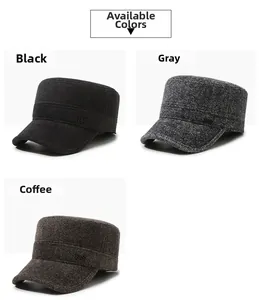 Herren Flachmützen in Schwarz, Grau und Braun mit Wolltextur und Ohrenschutz