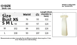 Detaillierte Größentabelle für Satin Abendkleid mit Maßen von XS bis L in Zentimetern