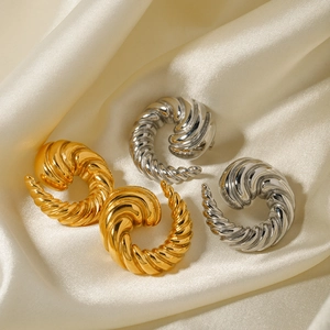 Minimalist twisted spiral stud earrings in 18k gold and silver stainless steel set