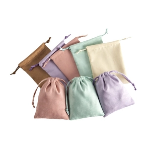 Multicolor suede drawstring pouches for jewelry storage in soft macaron colors